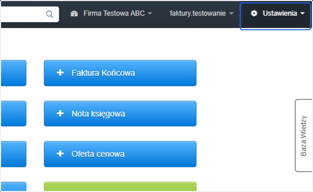 Aby dodać dedykowane logo dla działu/firmy utworzonej w ramach konta, przejdź do zakładki 'Ustawienia'.
