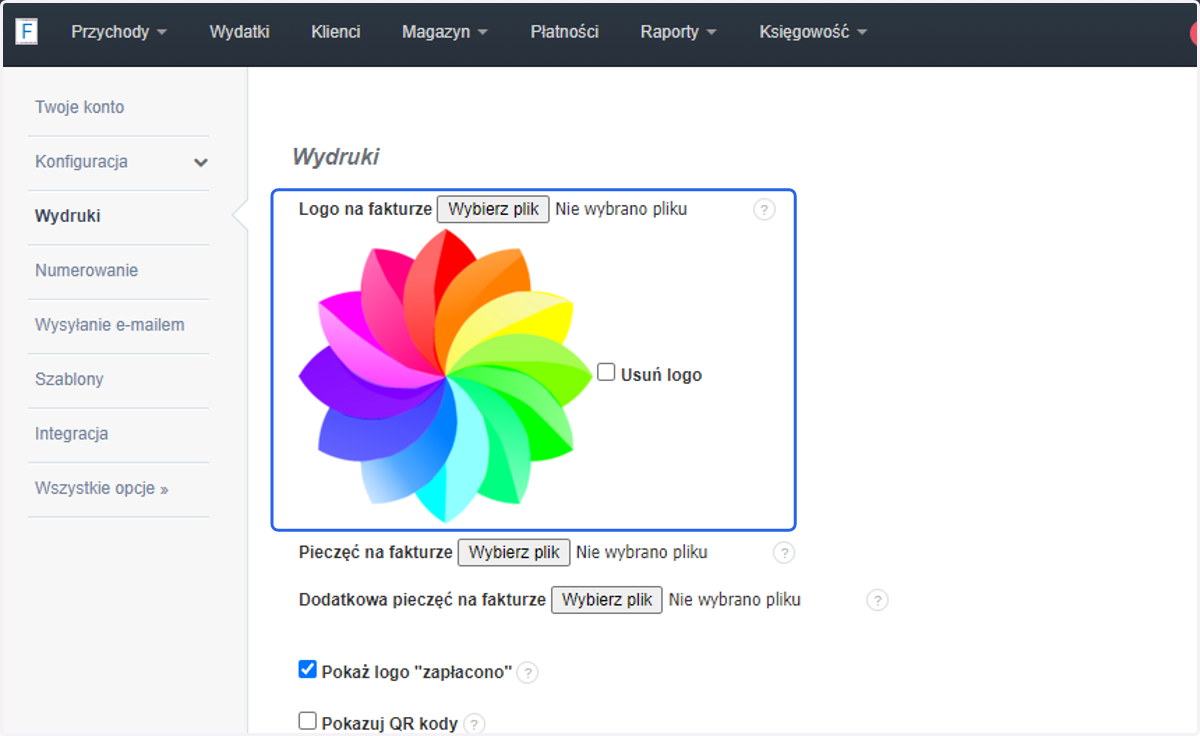 Jeśli wgrane logo zapisze się poprawnie, przy tej opcji system wyświetli wgrany plik graficzny.