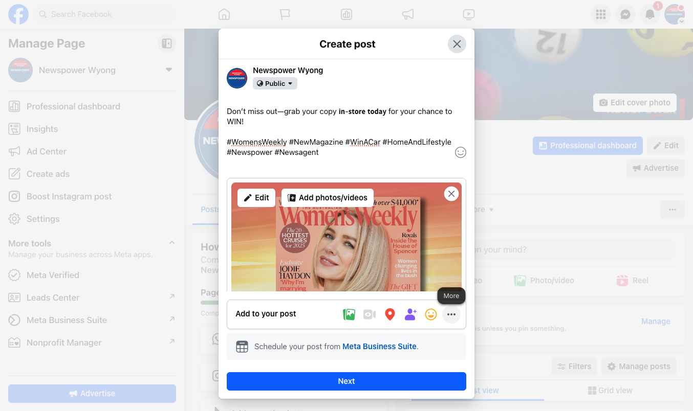 Optional - Click on More for other posting options
