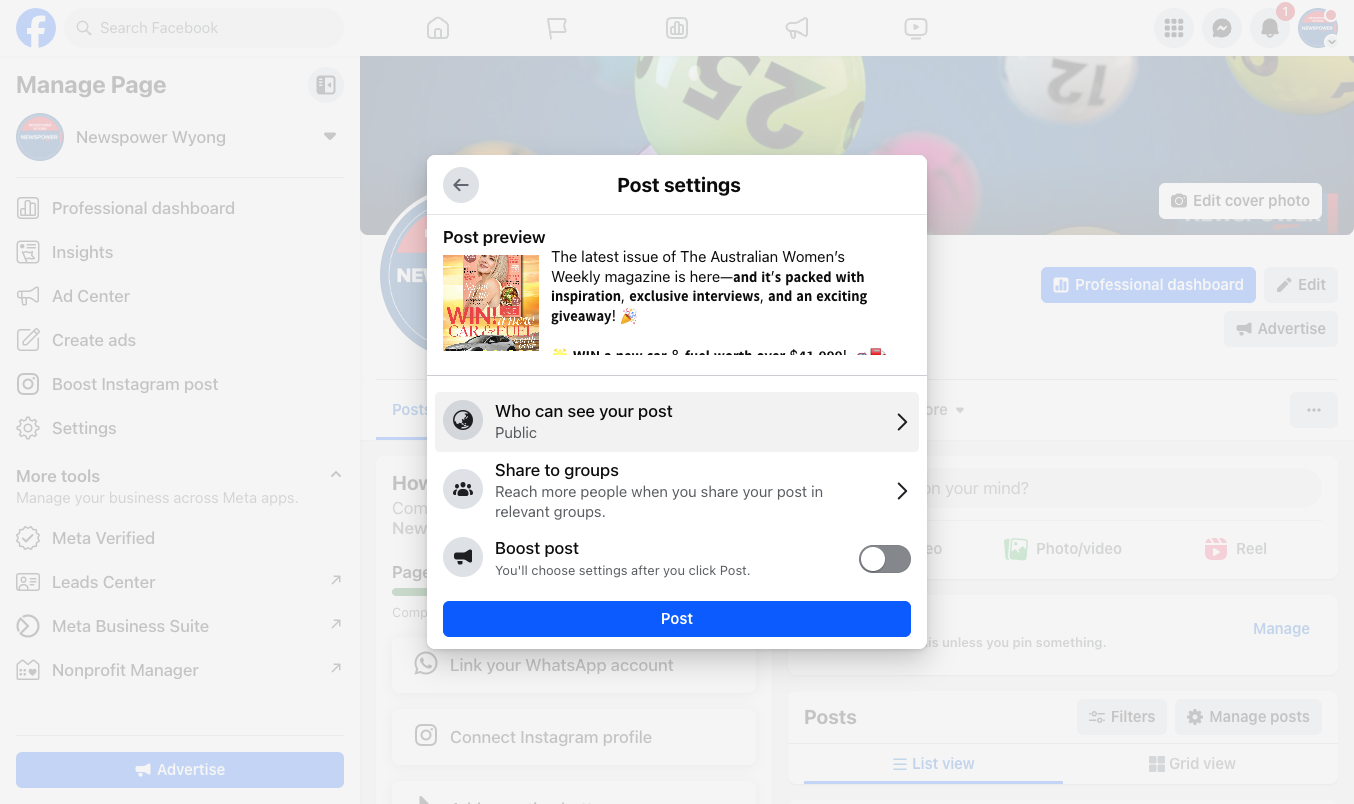 Optional - Here you can edit ho will see the post