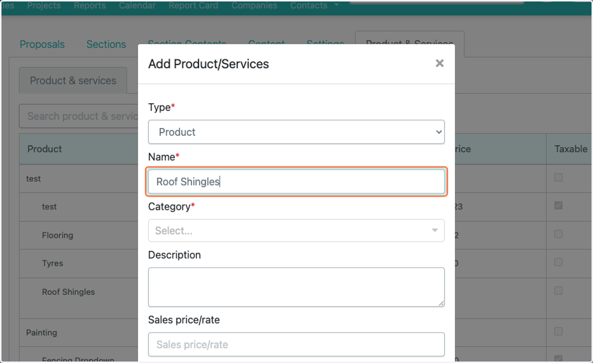 Type Product/Service Name