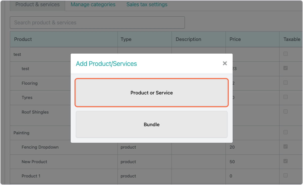 Select "Product or Service" or "Bundle"