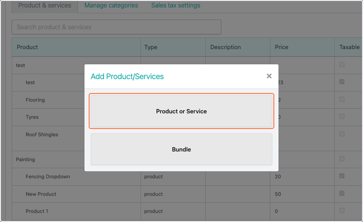 Select "Product or Service" or "Bundle"