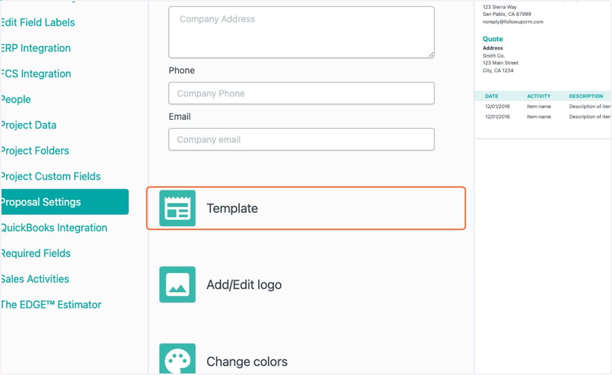 Select Template type
