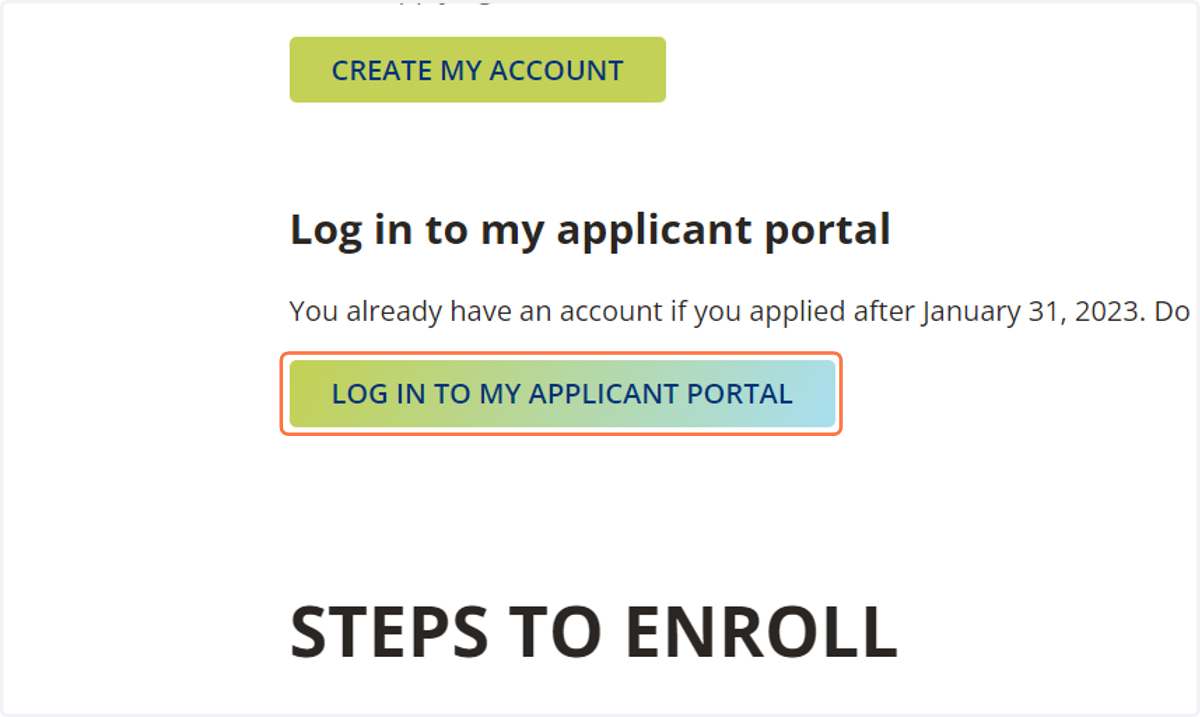 Click on LOG IN TO MY APPLICANT PORTAL