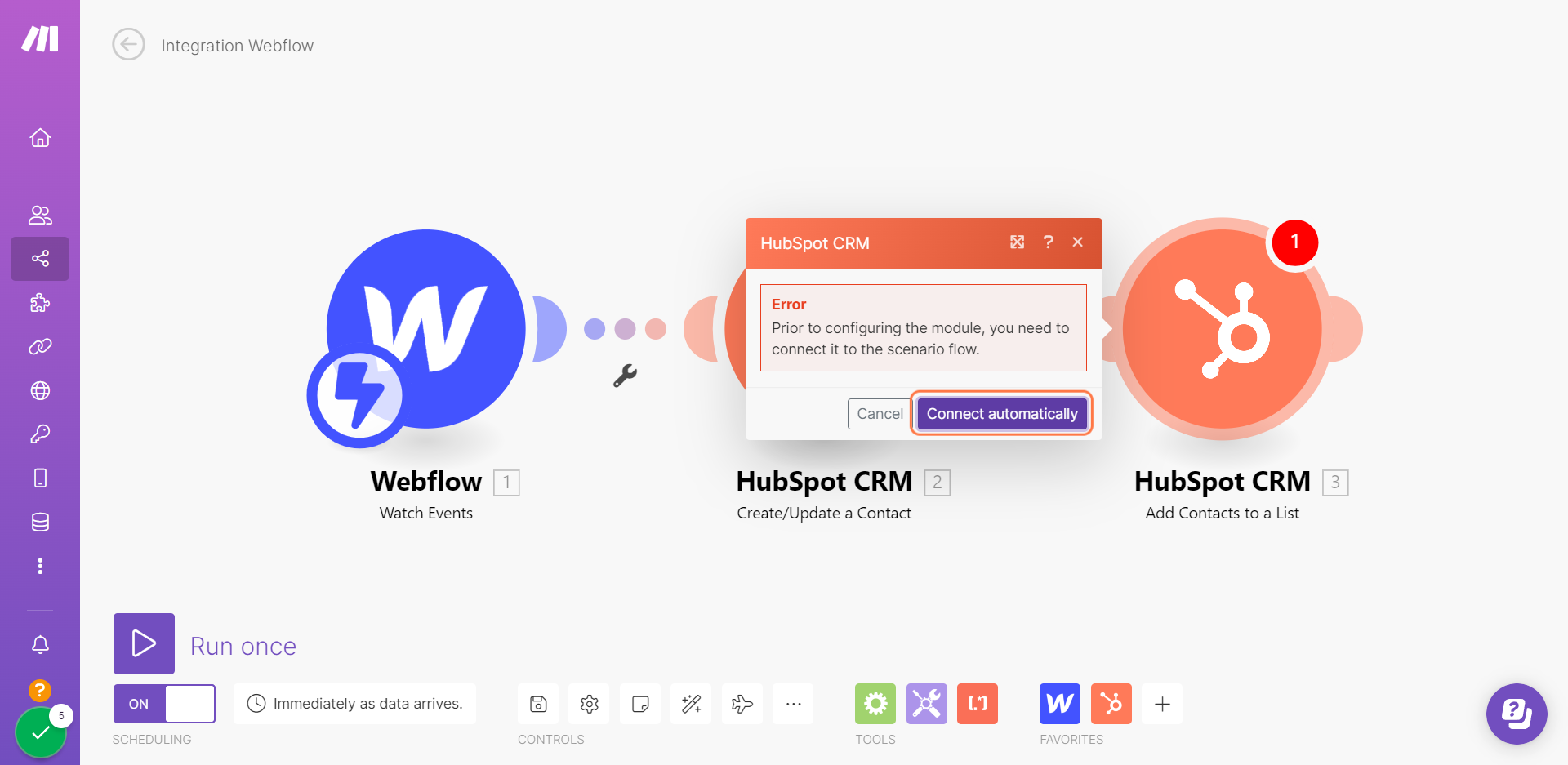 Click on Connect automatically