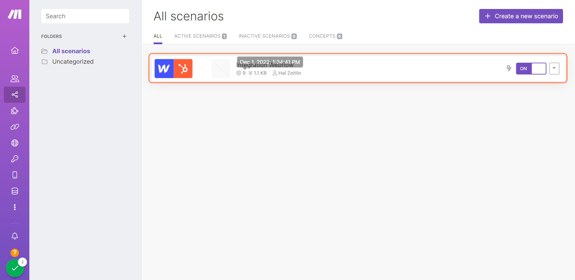 Click on Integration Webflow