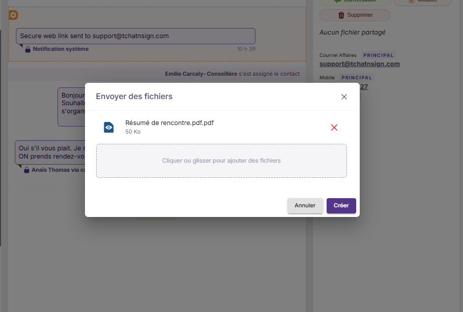 Ajoutez les fichiers à envoyer