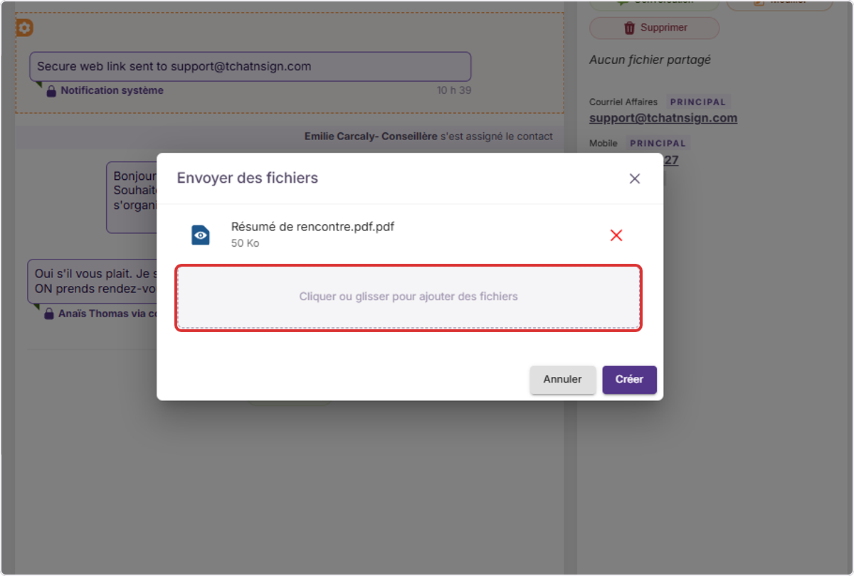 Ajoutez les fichiers à envoyer