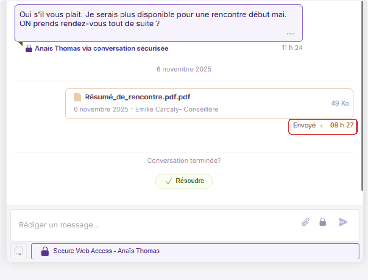 Vos fichier apparaissent dans la conversation