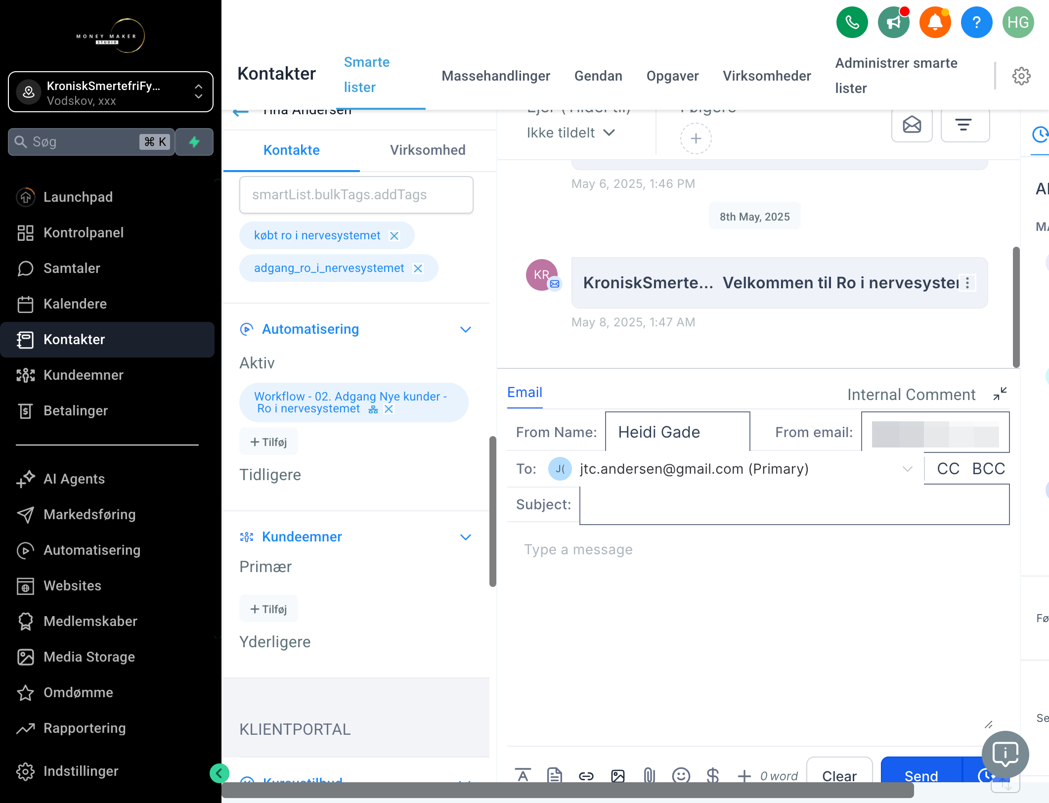 Kunden er nu tilføjet workflowet og vil modtage de mails og eventuelle tags, der hører til det workflow.