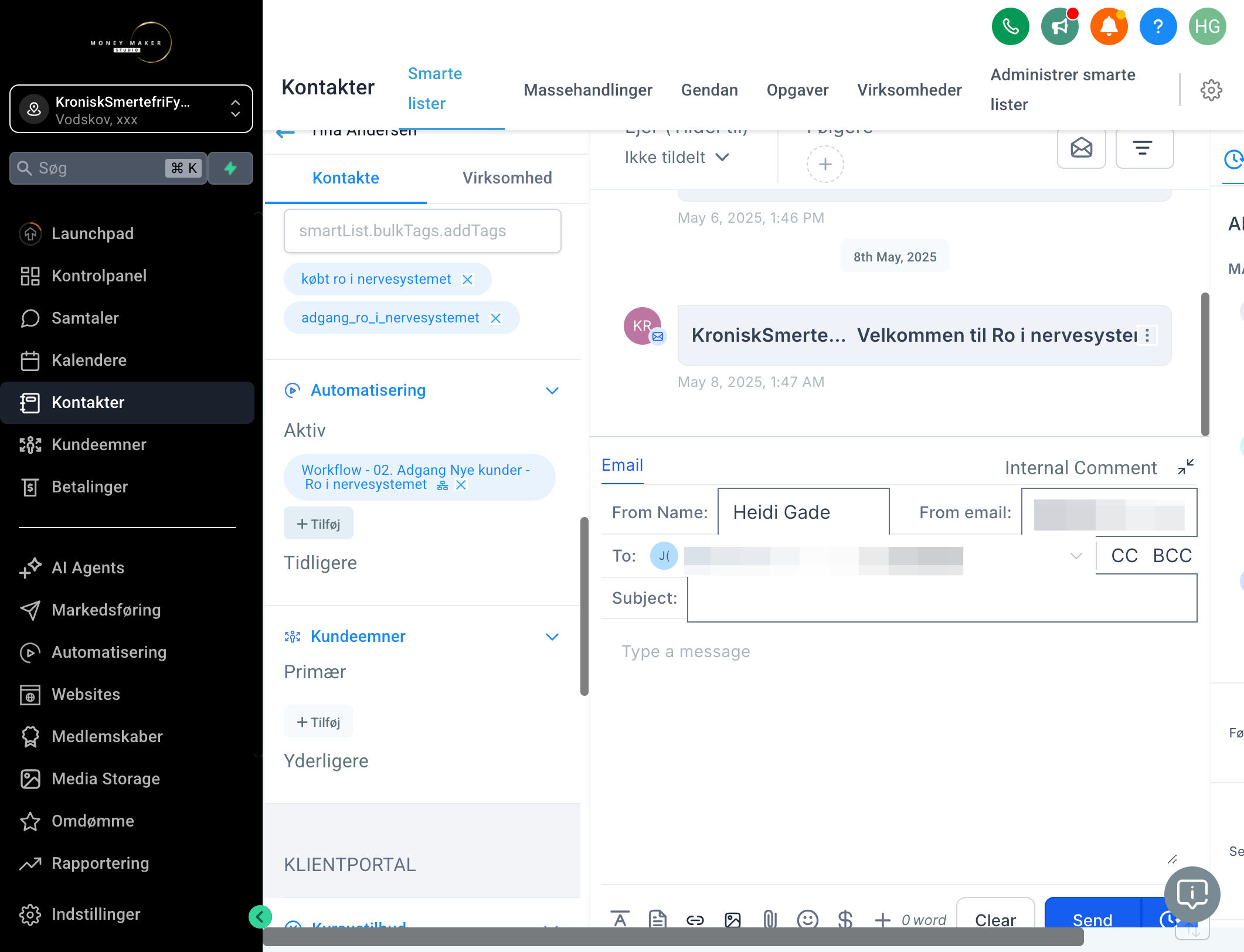 Gå til afsnittet "Automations/Automatisering" og klik på Add/Tilføj