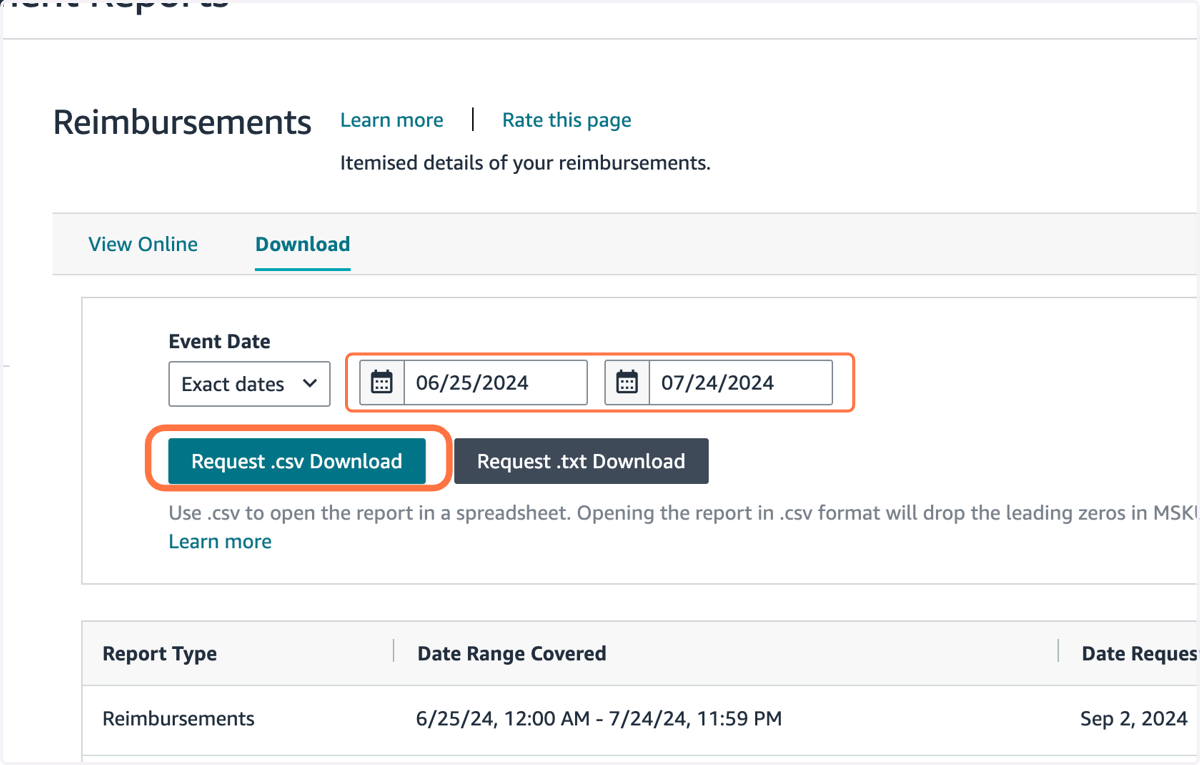 Click on Request .csv Download