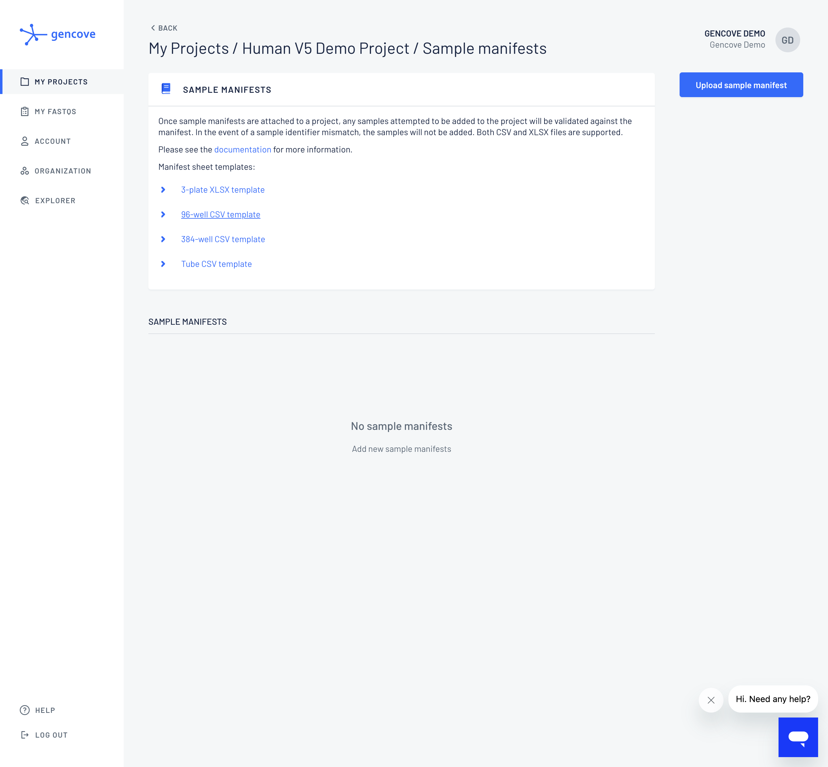 From this page, you can also download manifest sheet templates. These can also be downloaded from from the support hub.