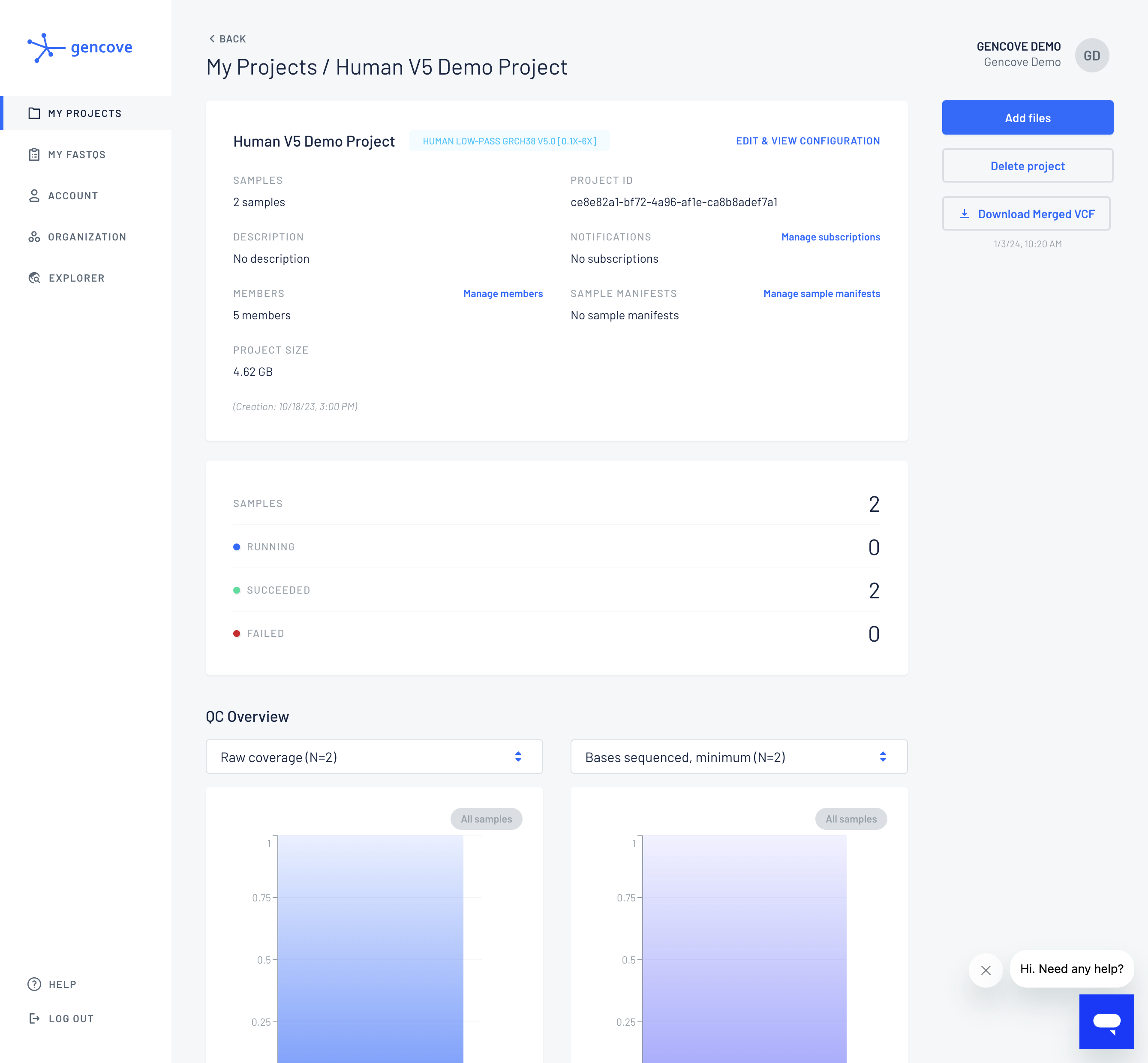Under the project detail page, users can click the "Manage sample manifests" section to view the manifest management page.