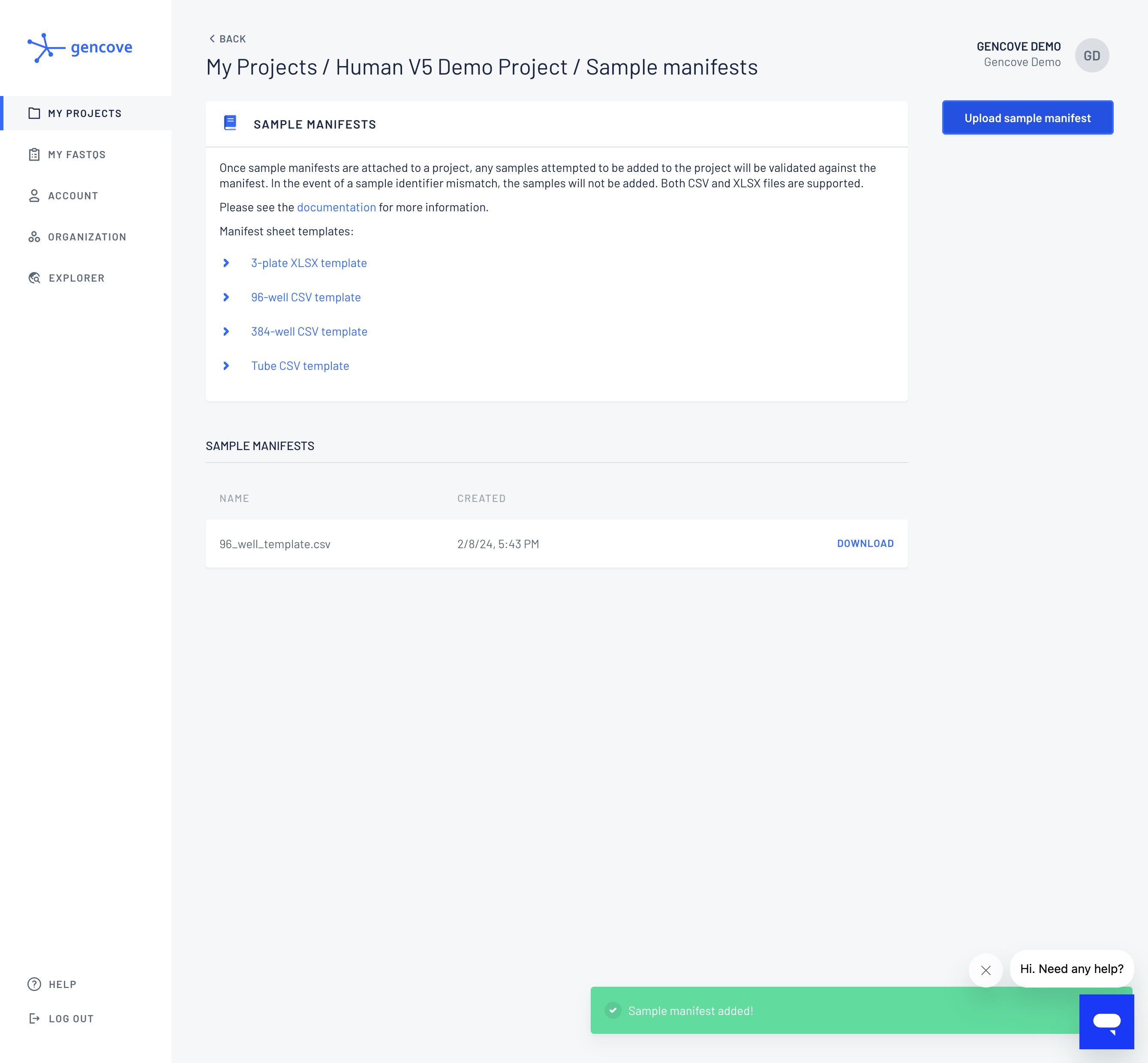 Once a manifest has been added, it is validated before being registered in the project.