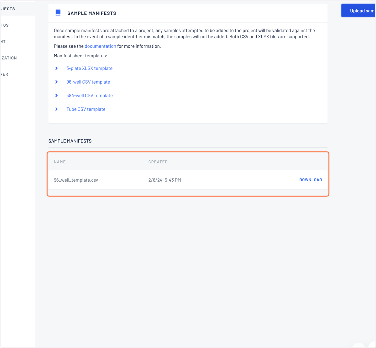 Once a manifest has been added, it is validated before being registered in the project.