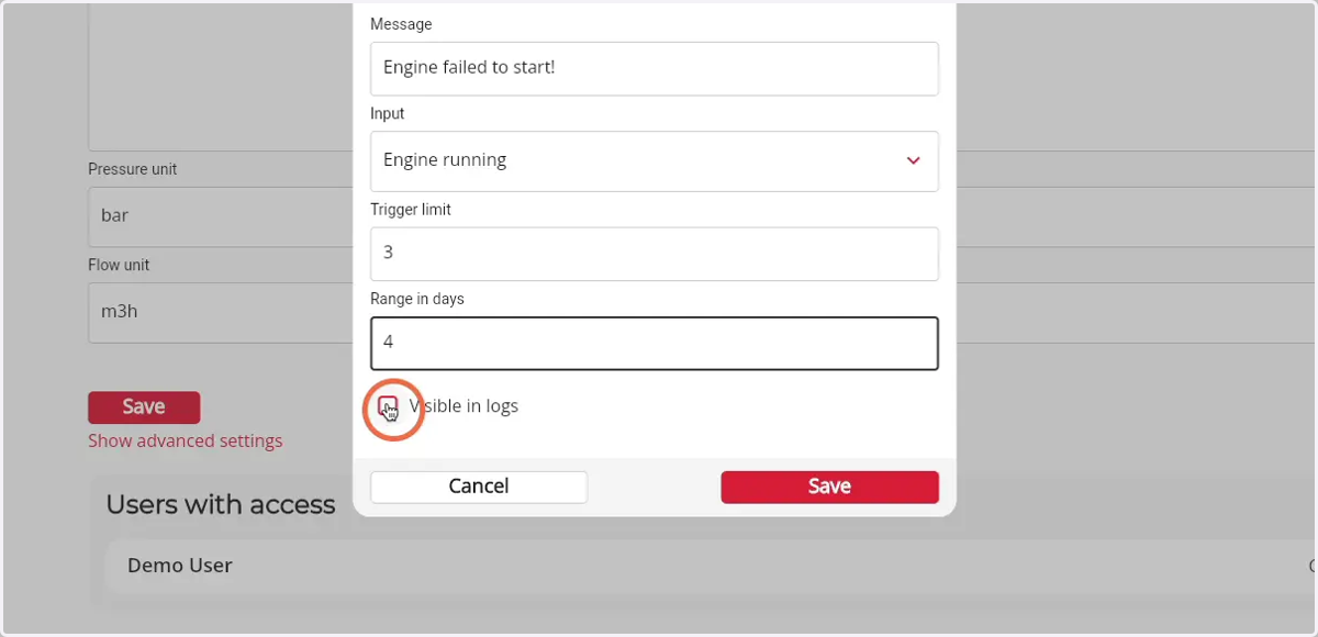 Enable the checkbox to show the notification in logs