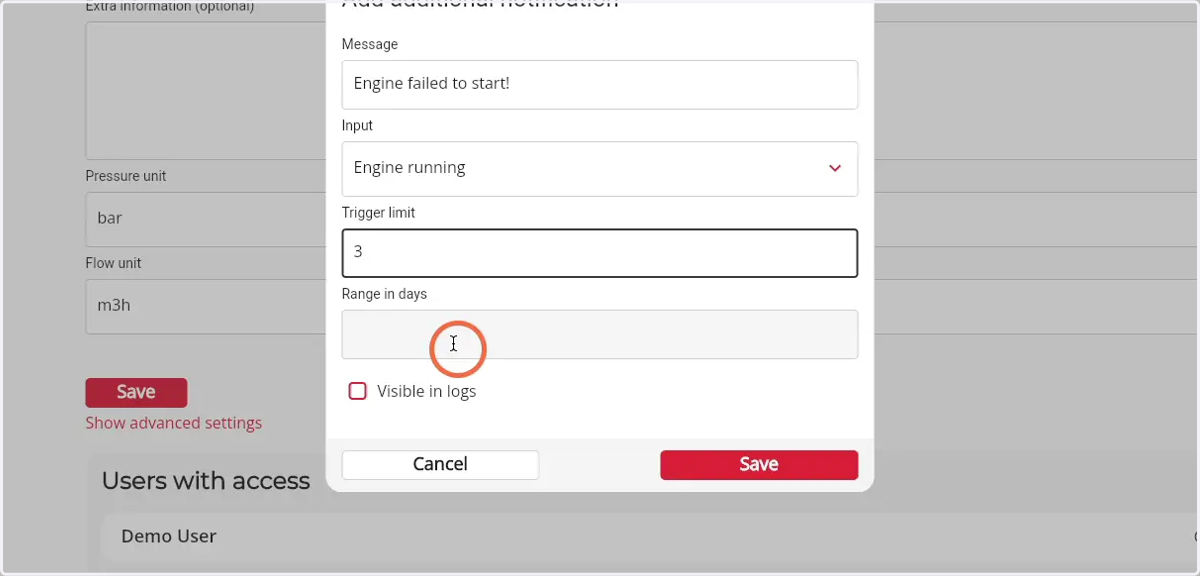 Fill in the range of days in which the triggers need to happen before a notification is send