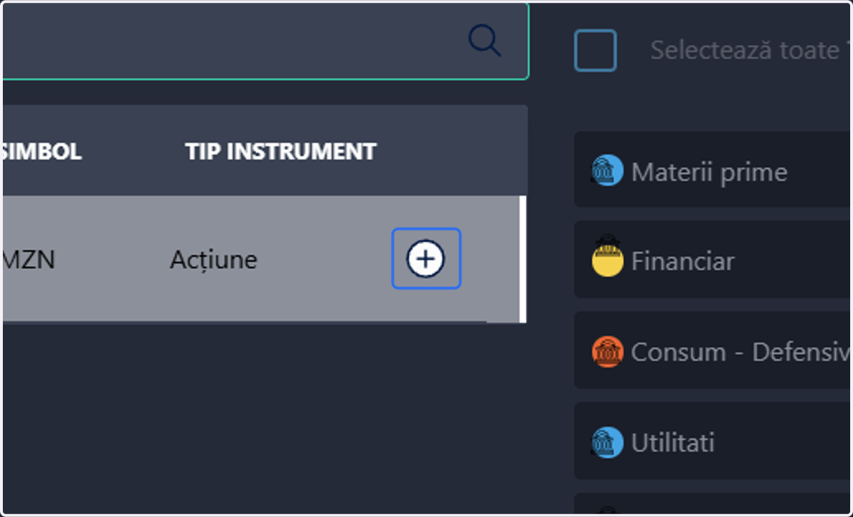 Click pe + pentru a adauga un simbol in PIE-ul tau