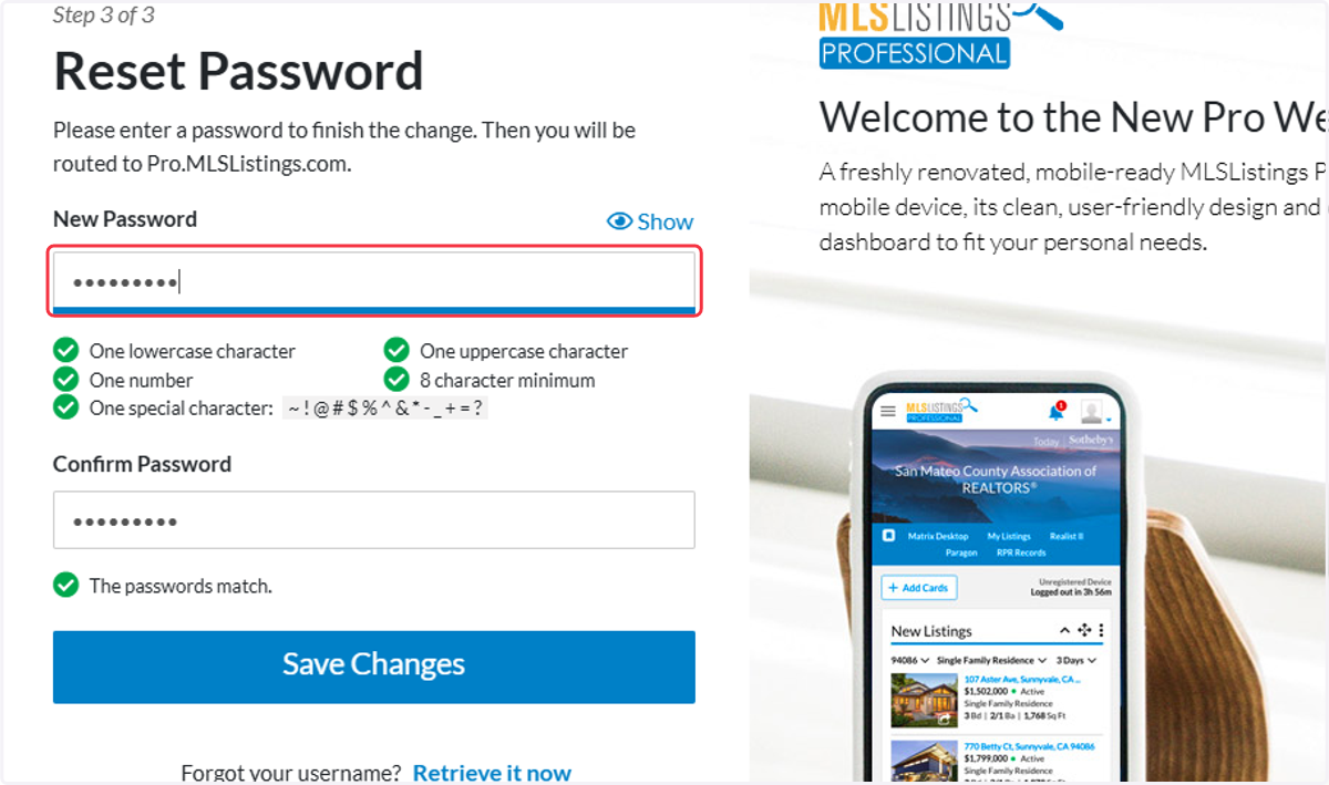 Input a New Password, follow the on-screen requirements.
