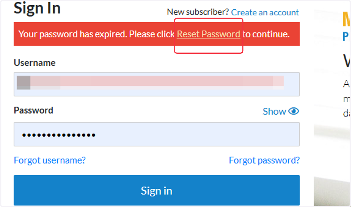 Click on Reset Password