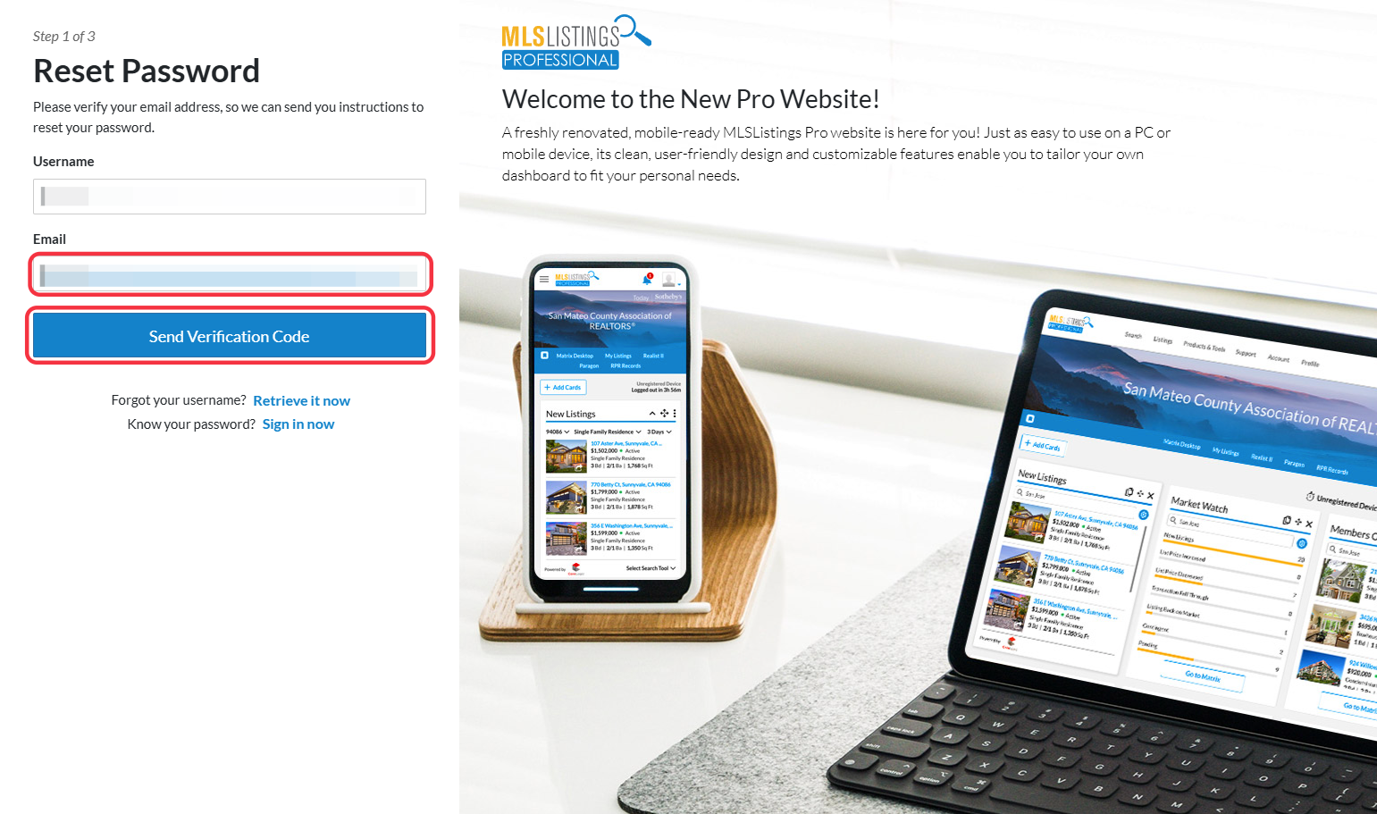 Input your Username & Email and click "Send Verification Code"