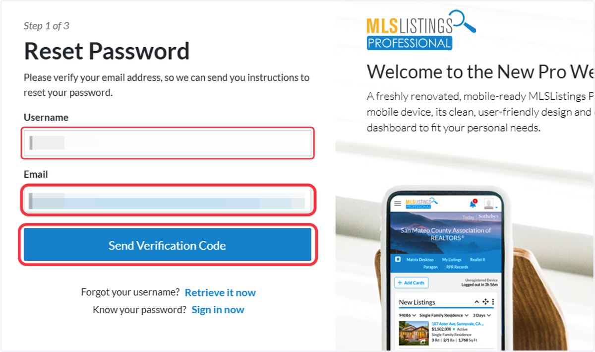 Input your Username & Email and click "Send Verification Code"