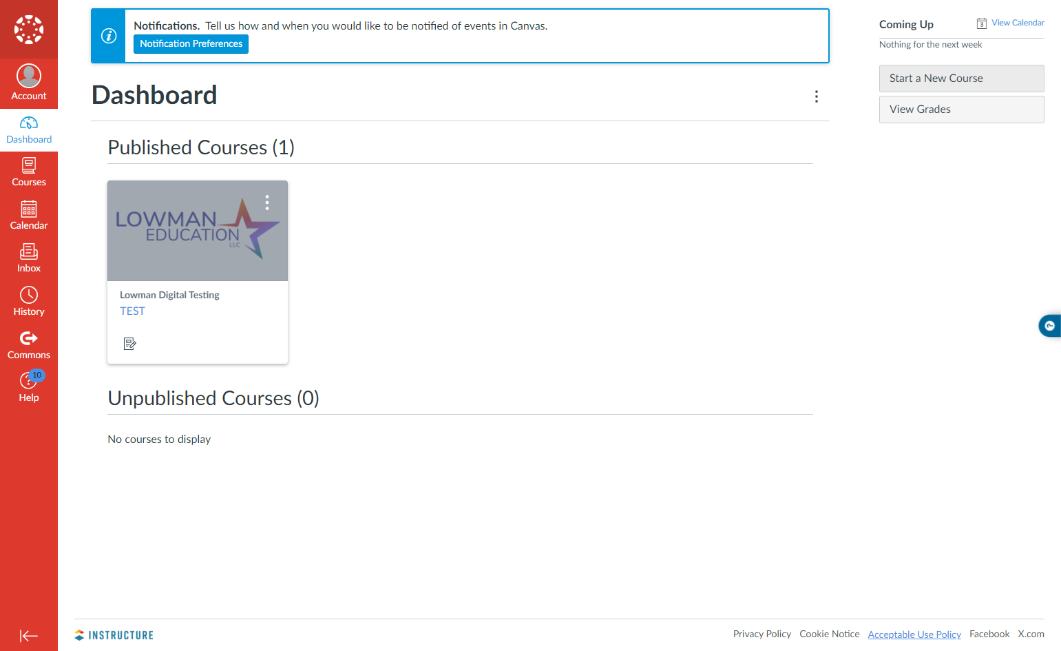 Click Start a New Course from the dashboard