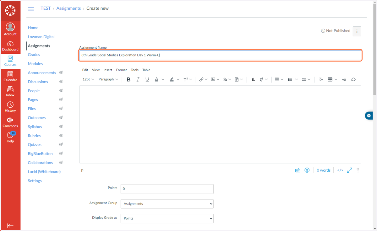 Create a name for the assignment