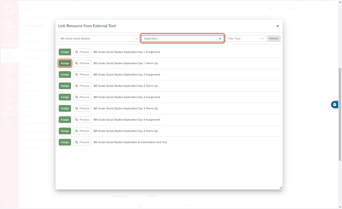 Choose the unit and then click Assign