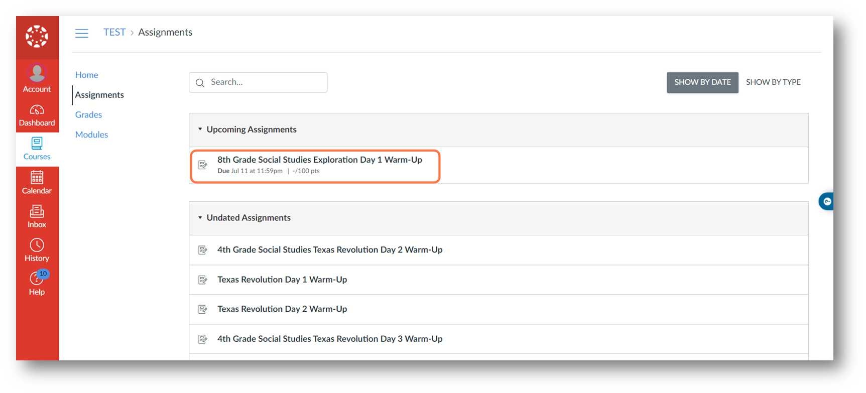 Student clicks on the assignment name to launch the activity