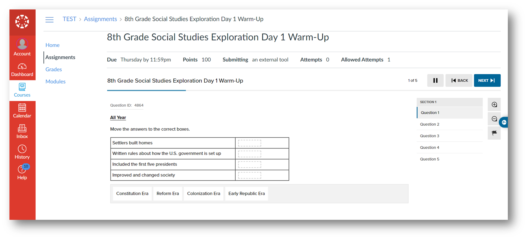 Student completes the activity