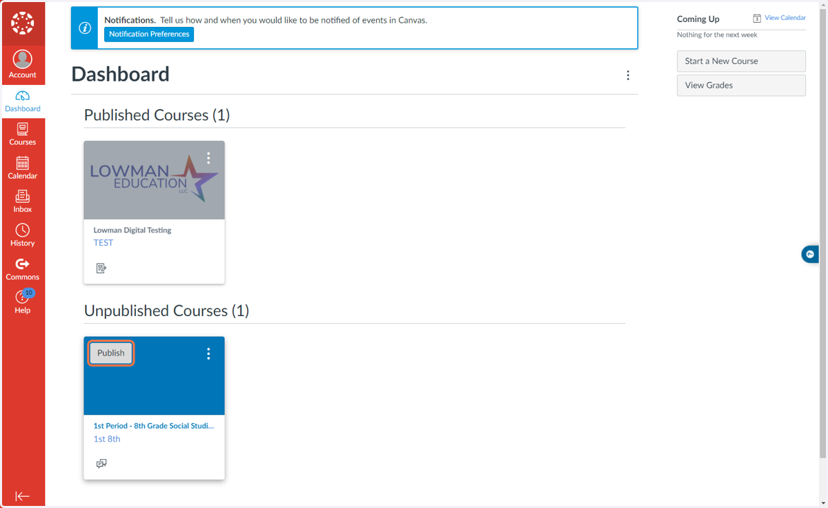 Return to the dashboard to publish your course