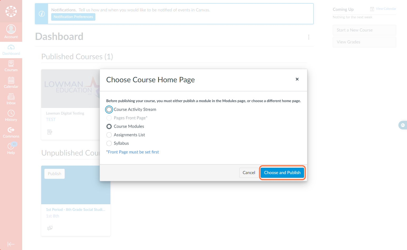 Select Course Activity Stream