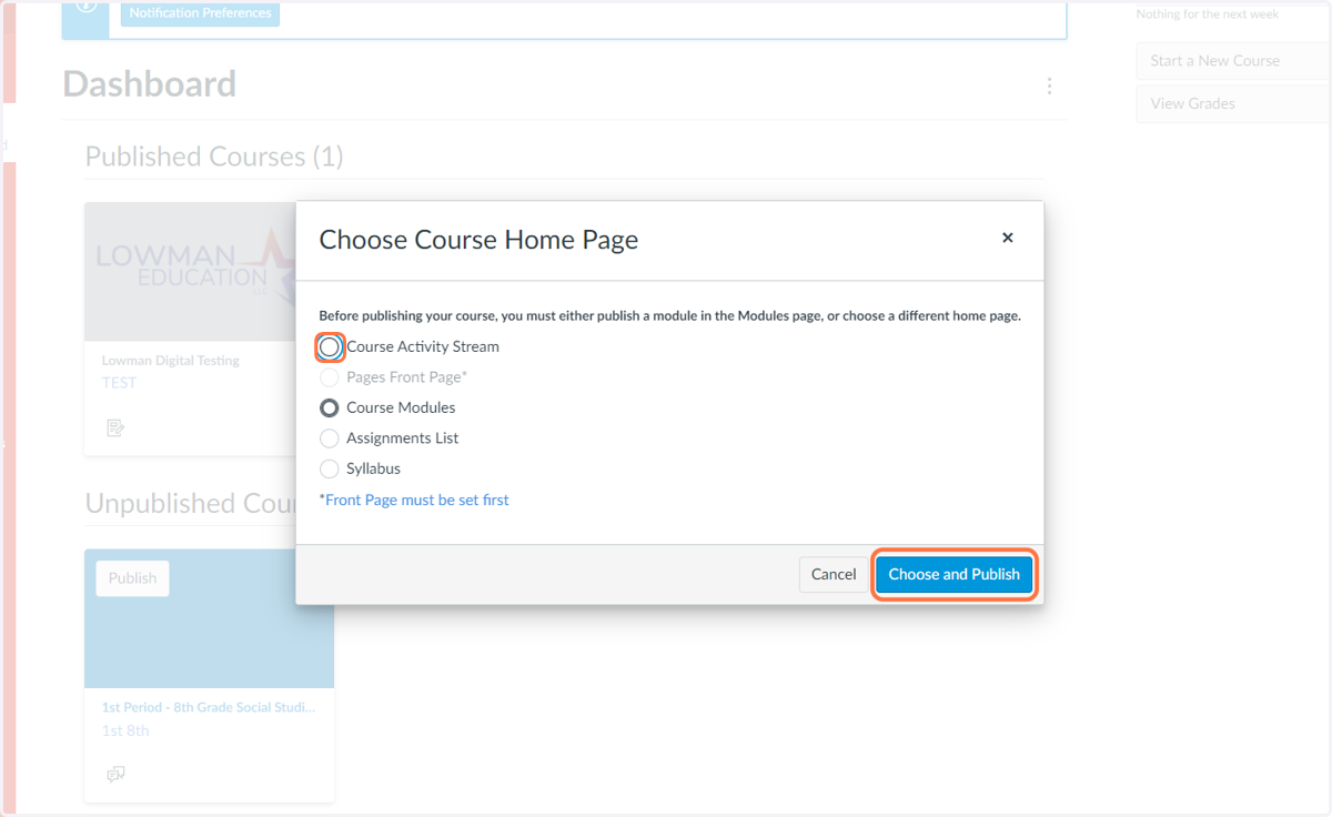 Select Course Activity Stream
