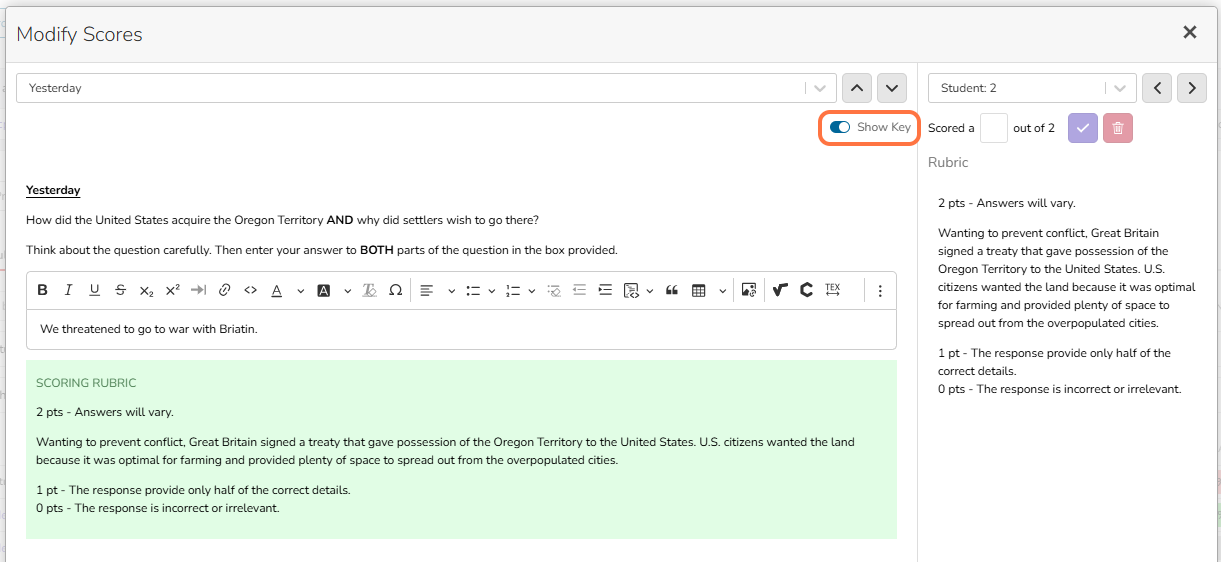 Select question to manually grade
