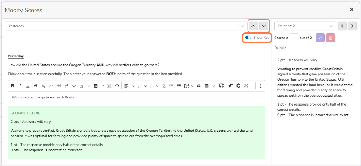 Select question to manually grade