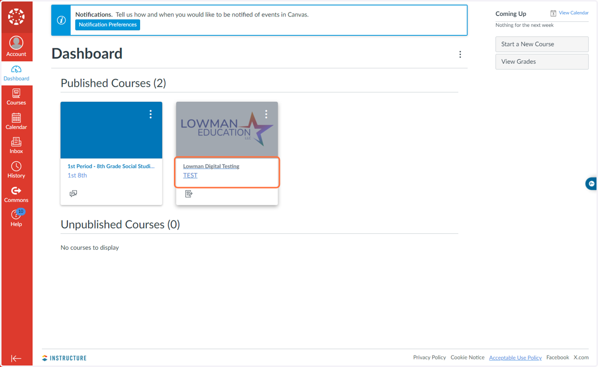 Select a published course