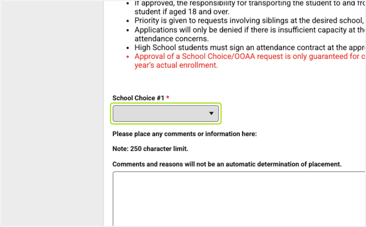 Click on School Choice #1 - Select your first choice