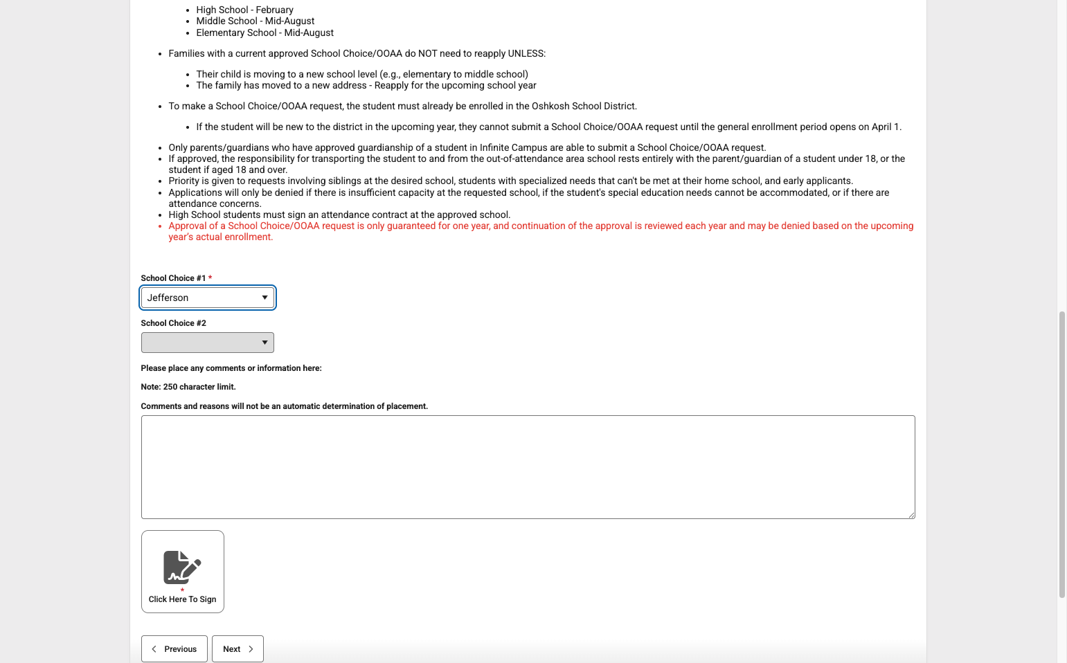 Click on School Choice #2 - Select your second choice