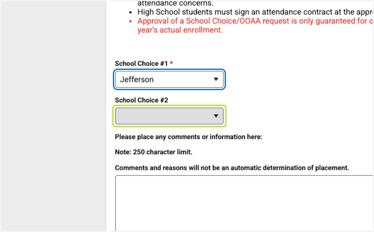 Click on School Choice #2 - Select your second choice