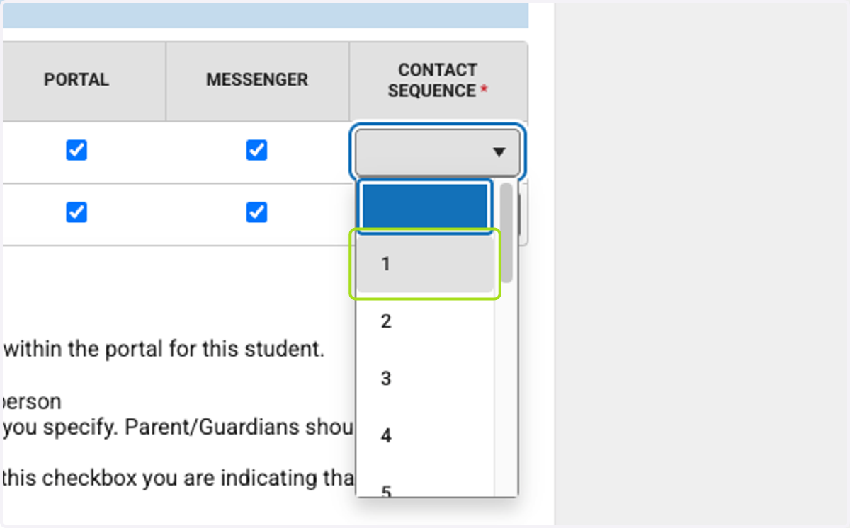 Select the contact sequence for each parent/guardian