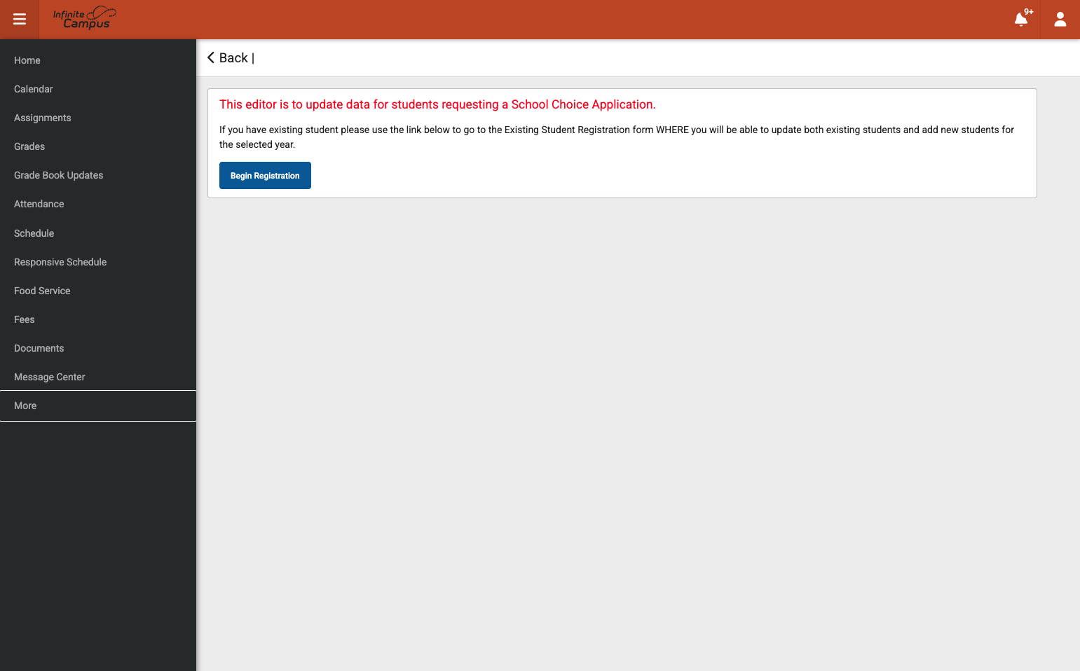 Click on Begin Registration