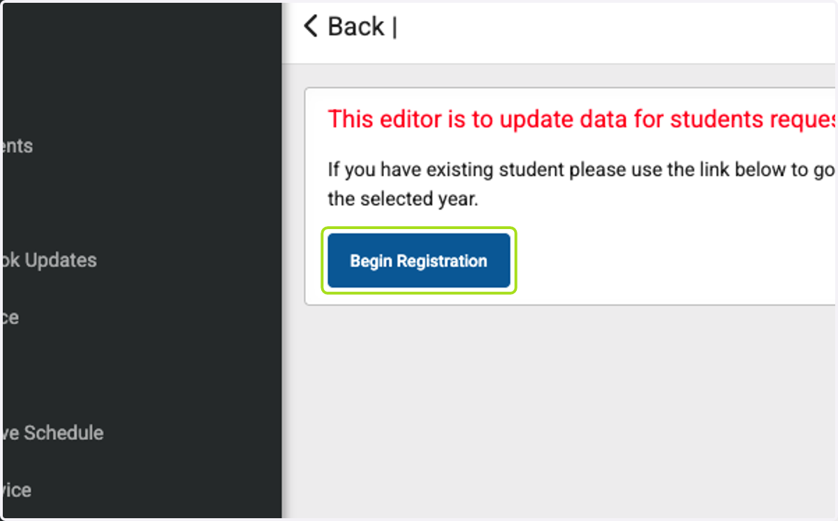 Click on Begin Registration