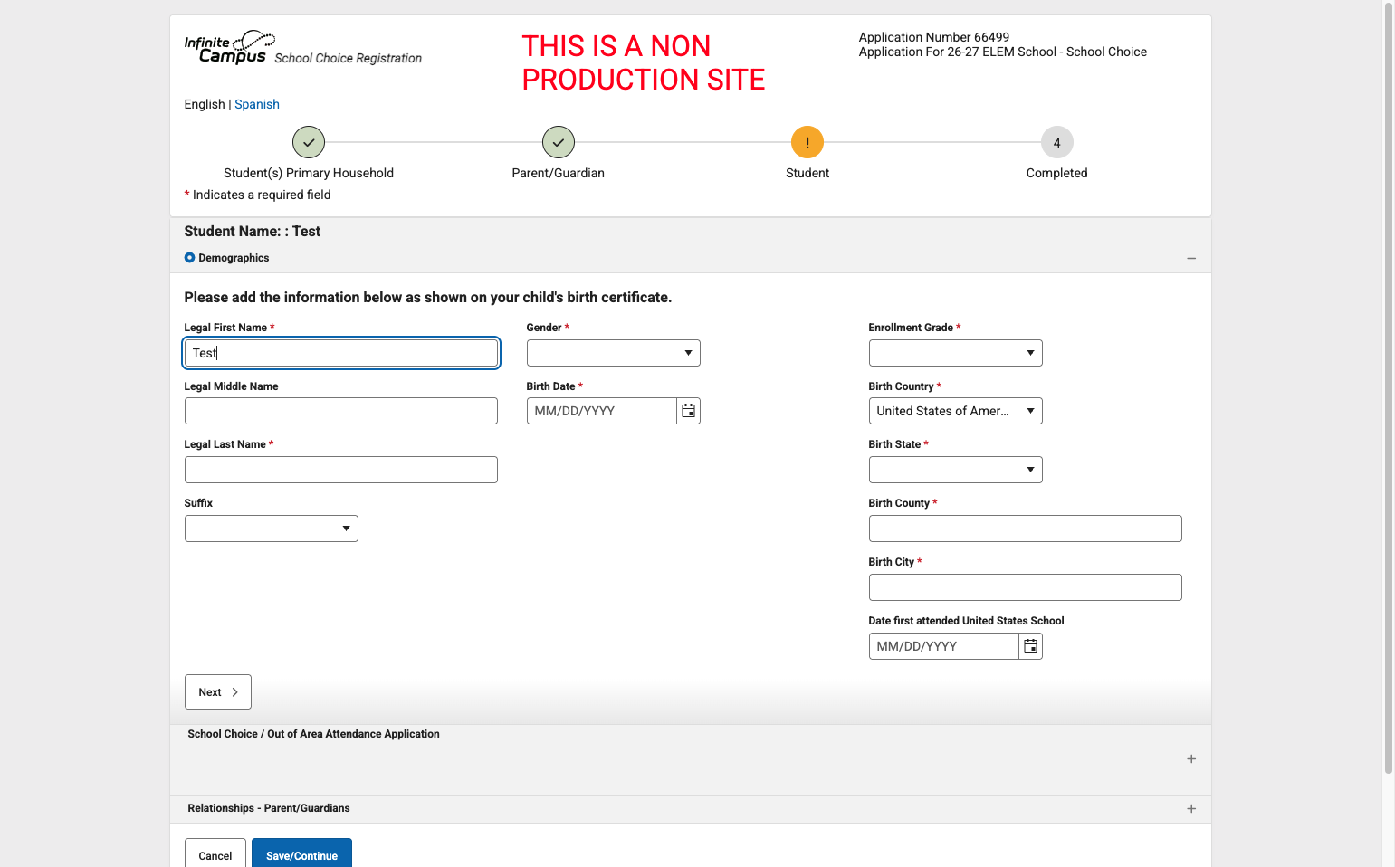 Enter all student demographic information