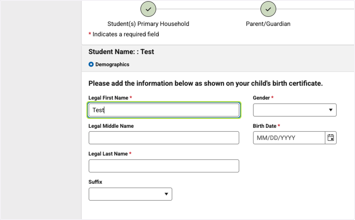 Enter all student demographic information