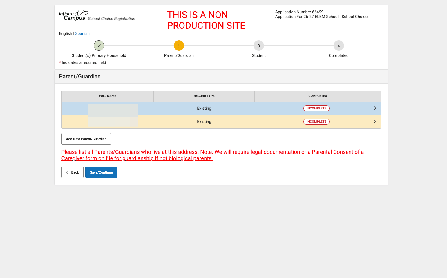 Click on each parents name and verify information. Yellow boxes must turn white.