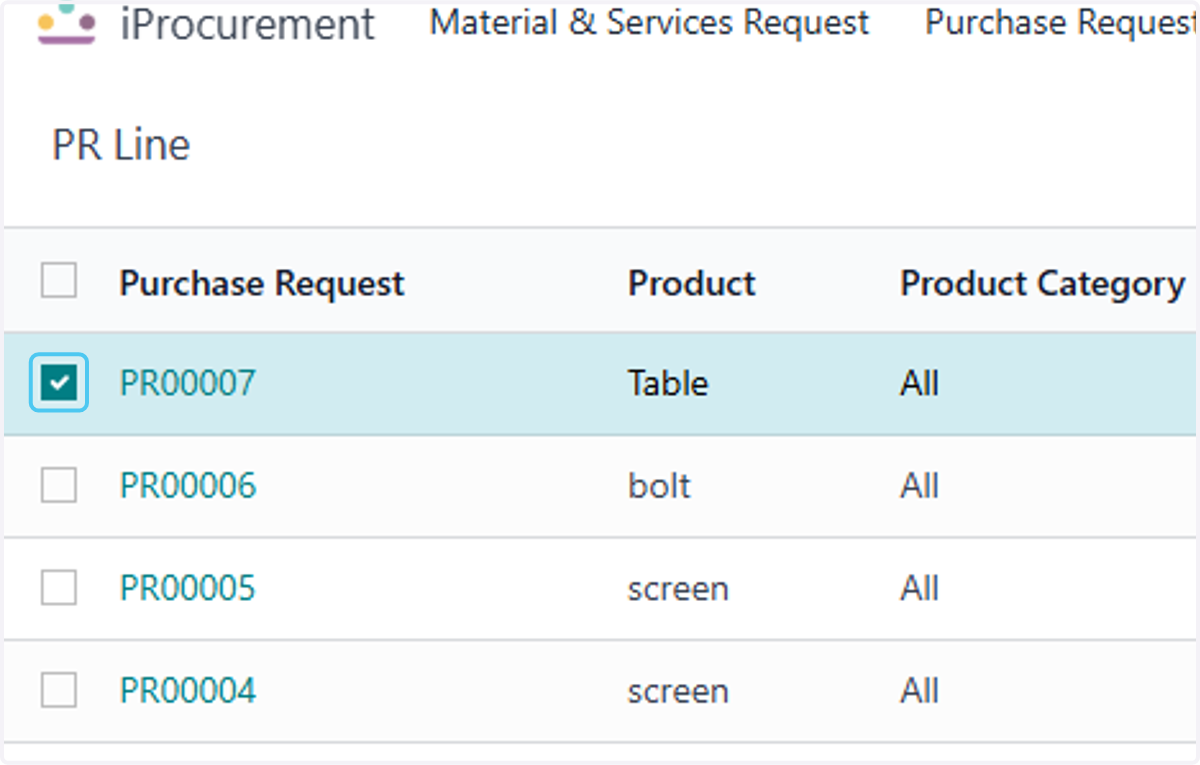 Select the PR for the Po Creation.