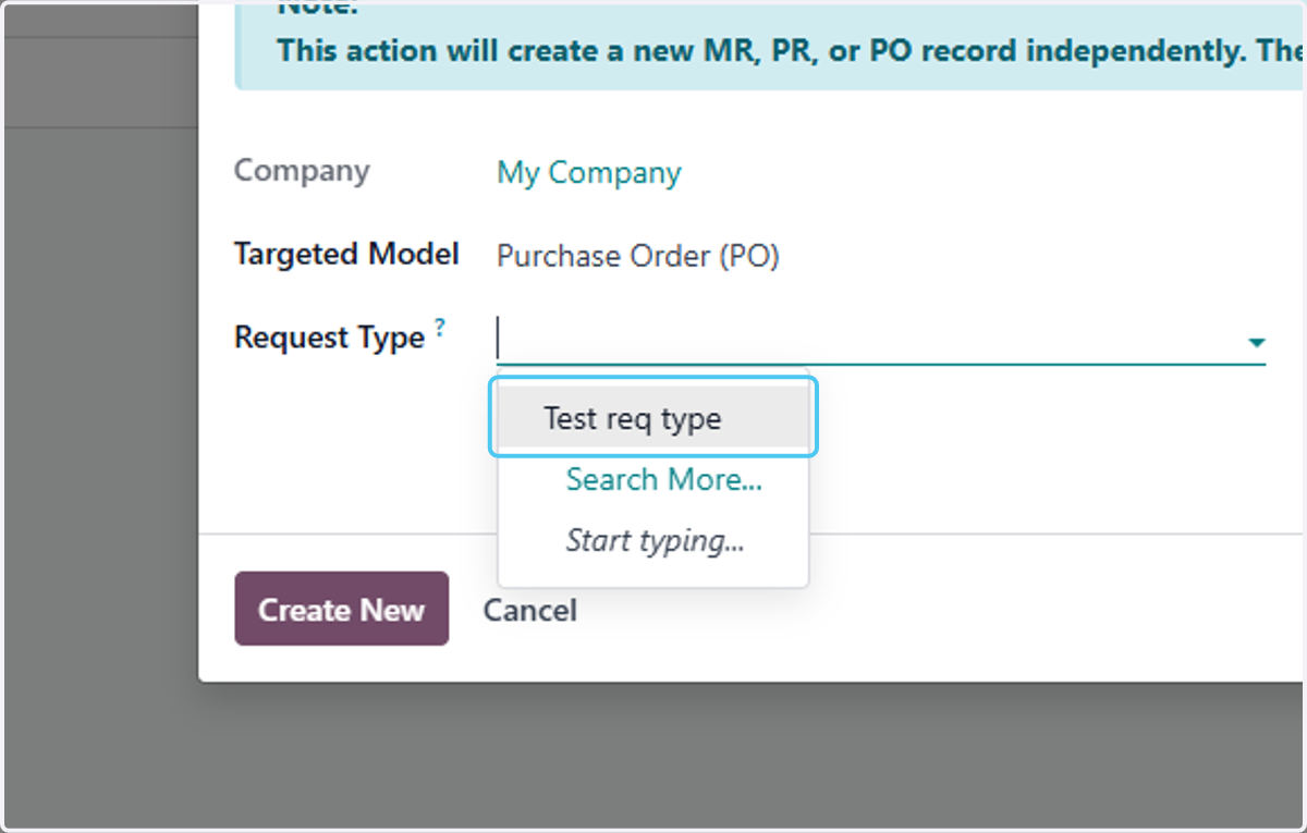 Click on Test req type